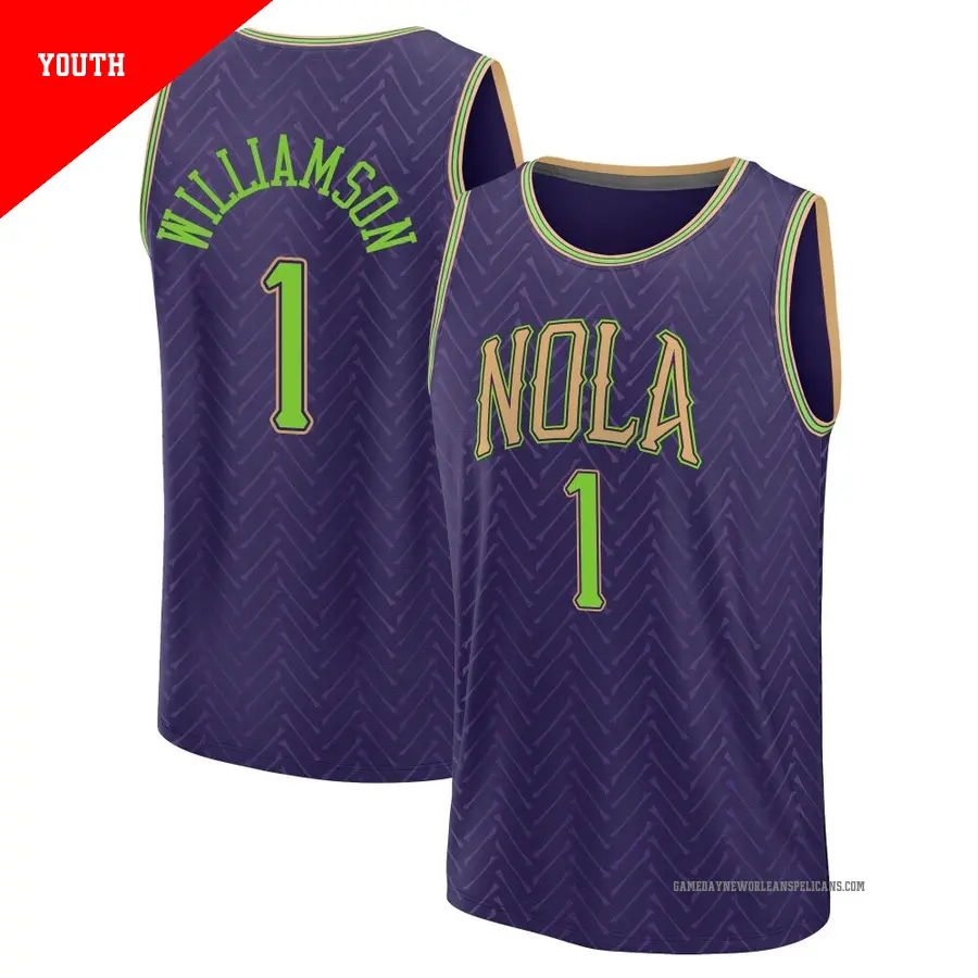 ＃1 Youth Zion Williamson New Orleans Pelicans 2024/25 Fast Break Fanatics Purple City Edition Jersey