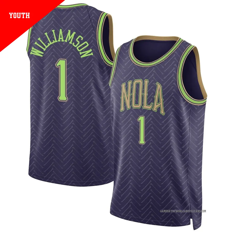 ＃1 Youth Zion Williamson New Orleans Pelicans 2024/25 Swingman Purple City Edition Jersey